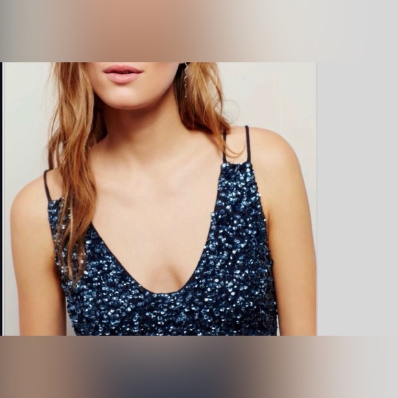 Free People Glitter Girl Blue Slip Dress Medium Sequins - Picture 6 of 14